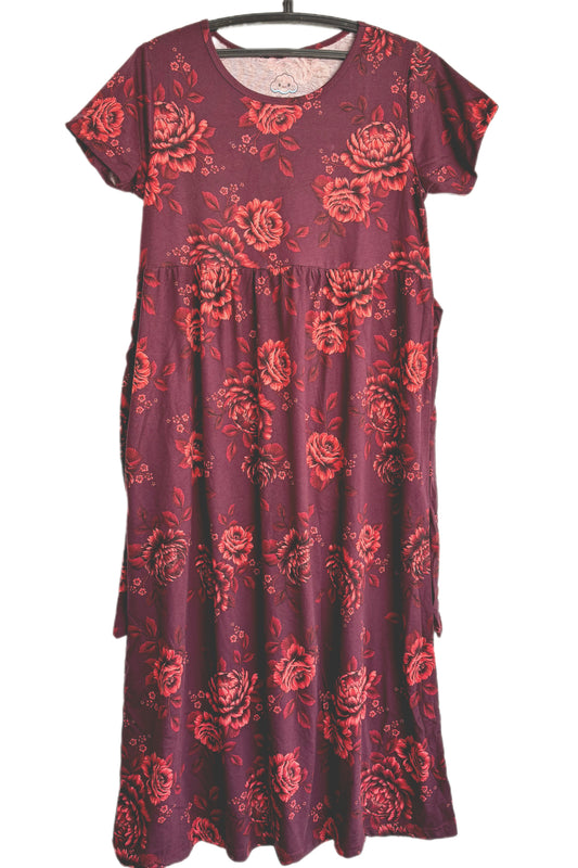 Wine floral Casual maxi